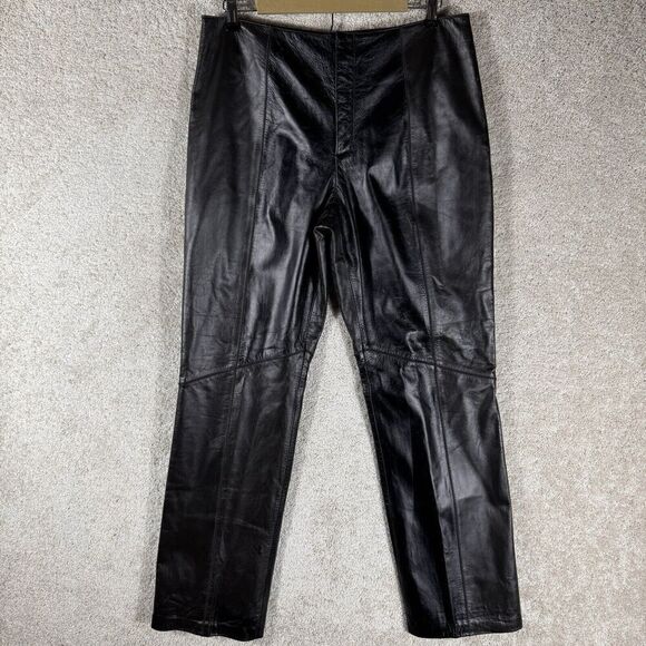 Nine West Vintage Y2K 100% Leather Pants‎ Womens 12 Brown Two Toned Straight Leg - Picture 1 of 14